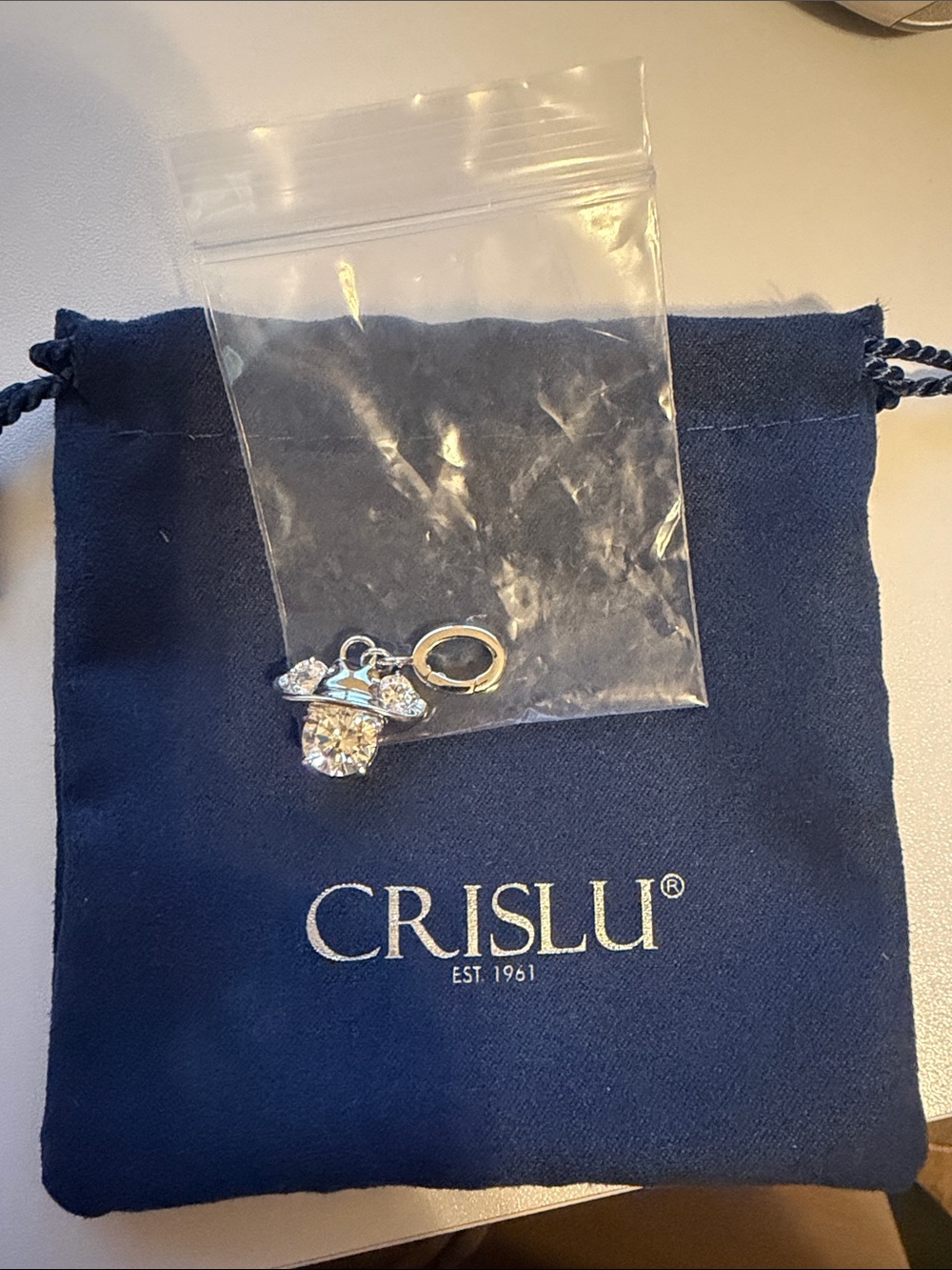 Crislu Silver-Tone Clear Crystal Pendant Charm - Silver